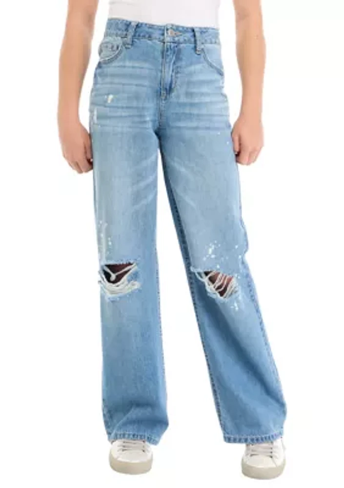 Girls 7-16 Wide Leg Ripped Jeans