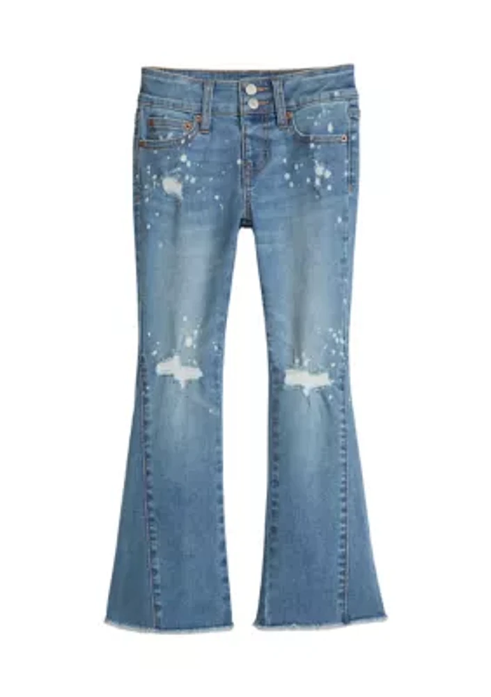 Girls 4-6x Flare Jeans with Destruction and Splatters