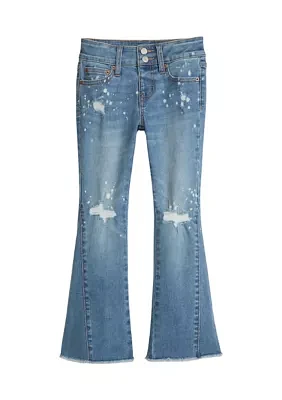 Girls 4-6x Flare Jeans with Destruction and Splatters