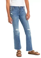 Girls 7-16 Gusset Flare Jeans with Destruction and Splatters