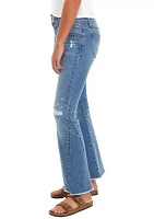 Girls 7-16 Gusset Flare Jeans with Destruction and Splatters