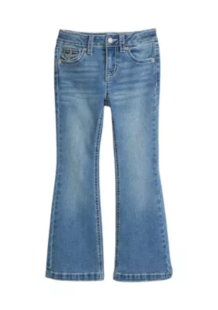 Girls 4-6x Heavy Stitch Back Flap Flare Jeans