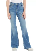 Girls 7-16 Heavy Stitched Back Flap Flare Jeans