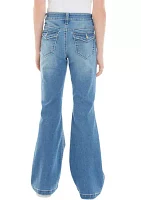 Girls 7-16 Heavy Stitched Back Flap Flare Jeans