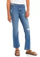 Girls 7-16 Knee Destructed Flare Jeans with Back Pocket Embroidery