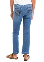 Girls 7-16 Knee Destructed Flare Jeans with Back Pocket Embroidery