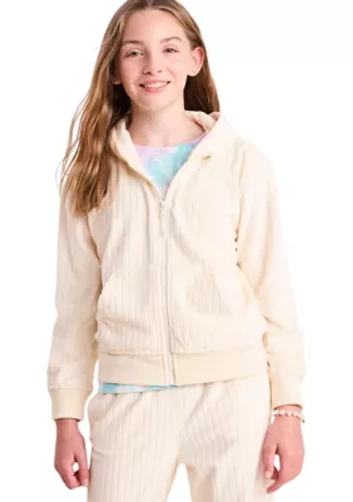 Girls 7-16 Full Zip Velour Hoodie