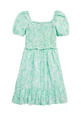 Girls 7-16 Puff Sleeve Smocked Dress