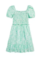 Girls 7-16 Puff Sleeve Smocked Dress