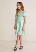 Girls 7-16 Puff Sleeve Smocked Dress