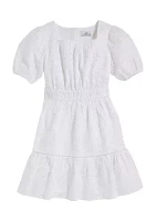 Girls 7-16 Eyelet Puff Sleeve Dress