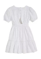 Girls 7-16 Eyelet Puff Sleeve Dress