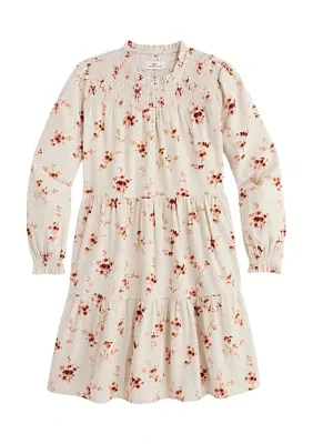 Girls 7-16 Tiered Printed Corduroy Dress