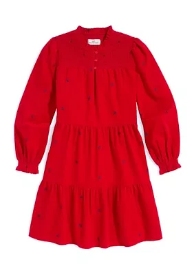 Girls 7-16 Tiered Printed Corduroy Dress