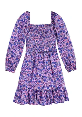 Girls 7-16 Smocked Printed Dress