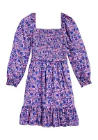 Girls 7-16 Smocked Printed Dress