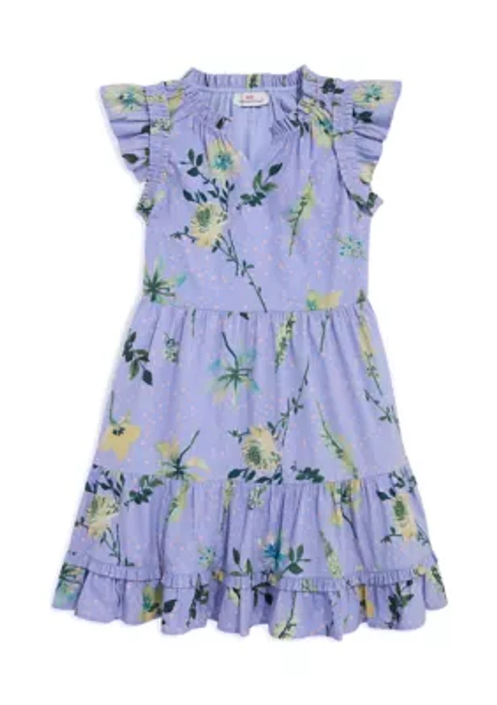 Girls 7-16 Poplin Tiered Printed Dress