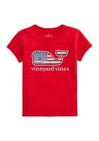 Girls 7-16 Glitter Flag Whale Short Sleeve Graphic T-Shirt