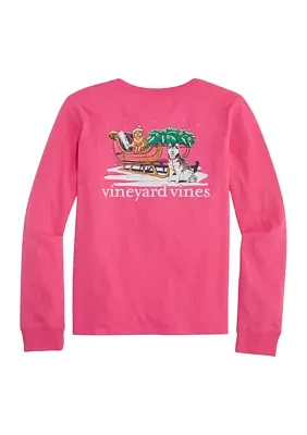 Girls 7-16 Sleigh Dogs Long Sleeve Pocket T-Shirt