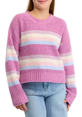 Girls 7-16 Striped Crew Neck Sweater