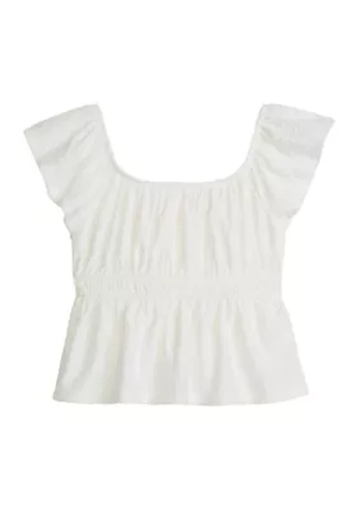 Girls 4-6x Cinch Waist Flutter Sleeve Top