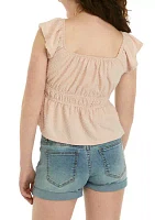 Girls 7-16 Cinch Waist Flutter Sleeve Top