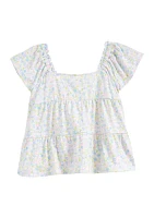 Girls 4-6x Tiered Flutter Sleeve Top