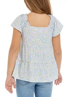 Girls 7-16 Tiered Flutter Sleeve Top