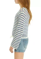 Girls 7-16 Pointelle Drop Shoulder Striped Sweater