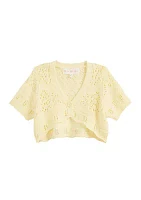 Girls 4-6x Short Sleeve Pointelle Cropped Cardigan