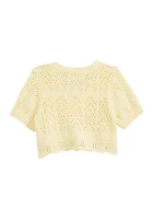 Girls 4-6x Short Sleeve Pointelle Cropped Cardigan