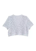 Girls 4-6x Short Sleeve Jacquard Cropped Cardigan