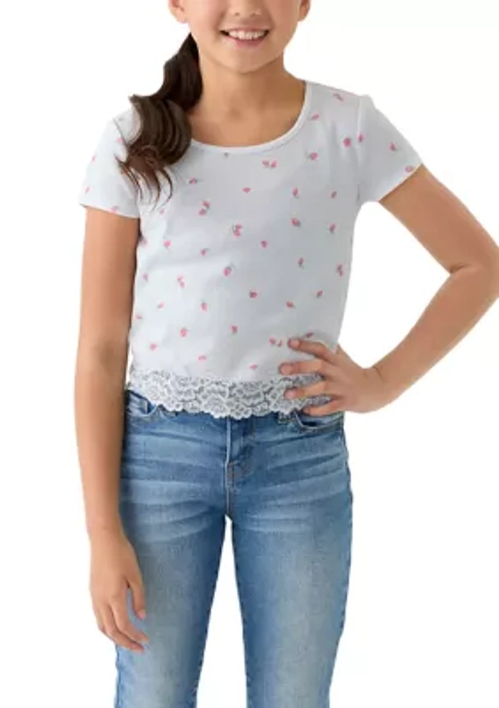 Girls 7-16 Strawberry Printed Top