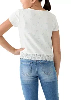 Girls 7-16 Bow Lace Printed Top