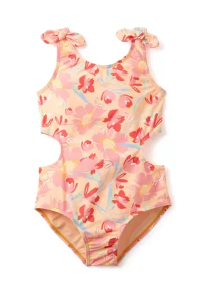 Girls 7-16 Floral Printed Cutout One-Piece Swimsuit