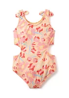 Girls 7-16 Floral Printed Cutout One-Piece Swimsuit