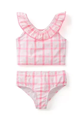 Girls 7-16 2-Piece Ruffle V-Neck Swimsuit