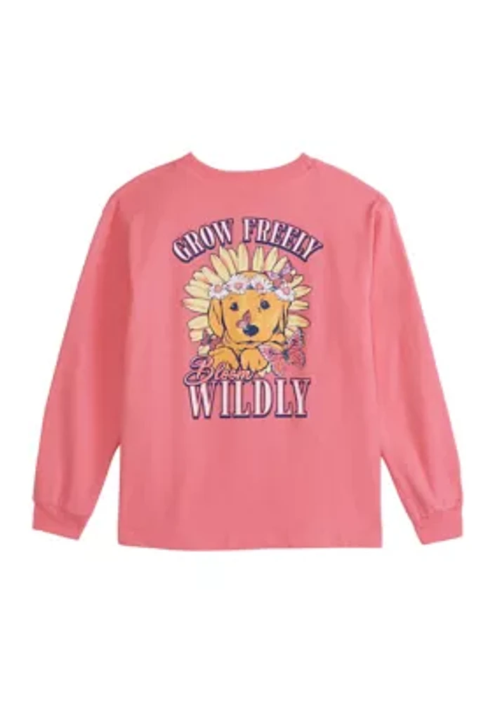 Girls 4-6x Wildflower Dog Long Sleeve Graphic T-Shirt