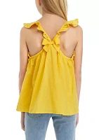 Girls 7-16 Woven Eyelet Flutter Sleeve Tank Top