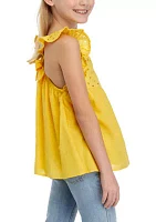 Girls 7-16 Woven Eyelet Flutter Sleeve Tank Top