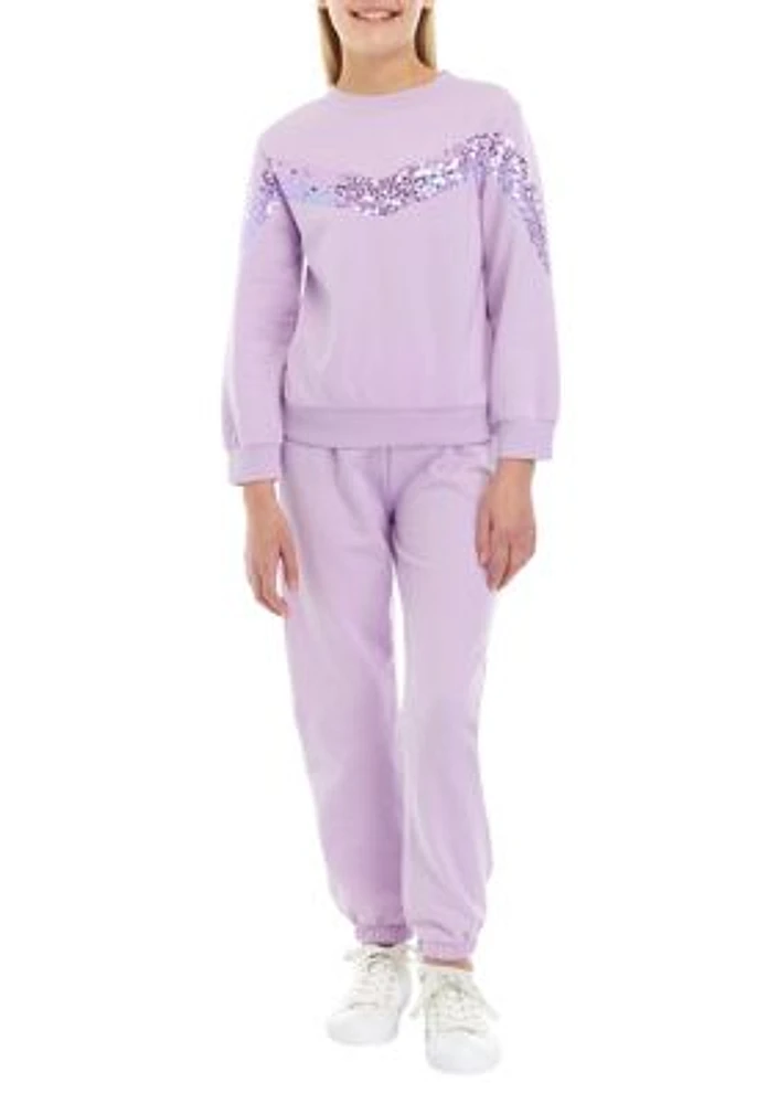 Girls 7-16 Sequin Chevron Fleece Jogger Set