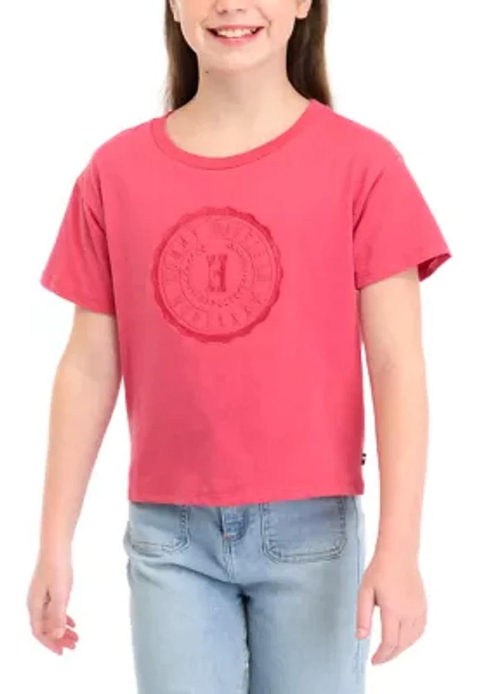 Girls 7-16 Embroidered Crest Short Sleeve Boxy T-Shirt