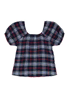 Girls 7-16 Seersucker Plaid Printed Top