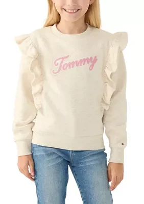 Girls 7-16 Ruffle Trim Fleece Crew Neck Pullover