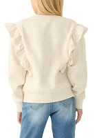 Girls 7-16 Ruffle Trim Fleece Crew Neck Pullover