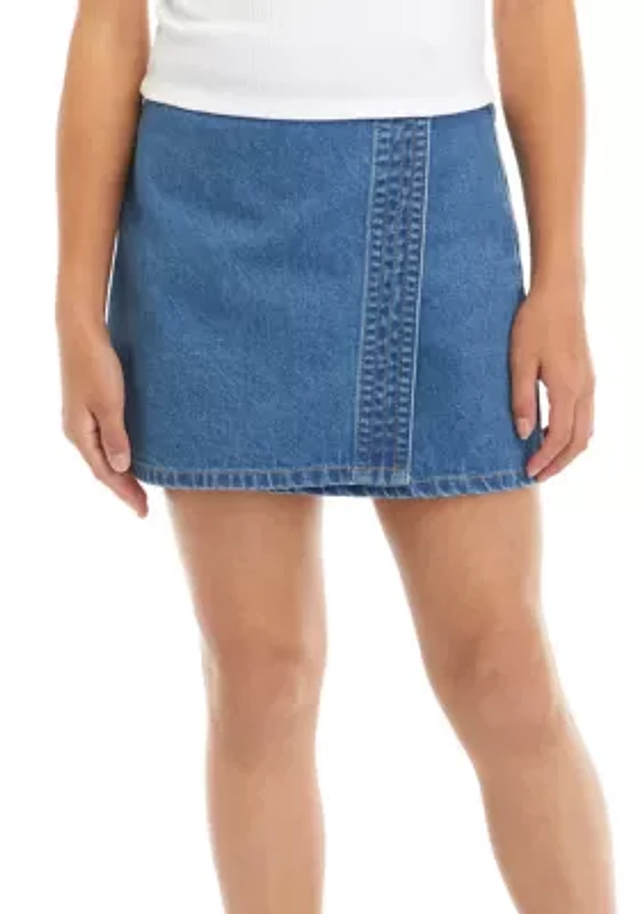 Girls 7-16 Faux Wrap Denim Skirt