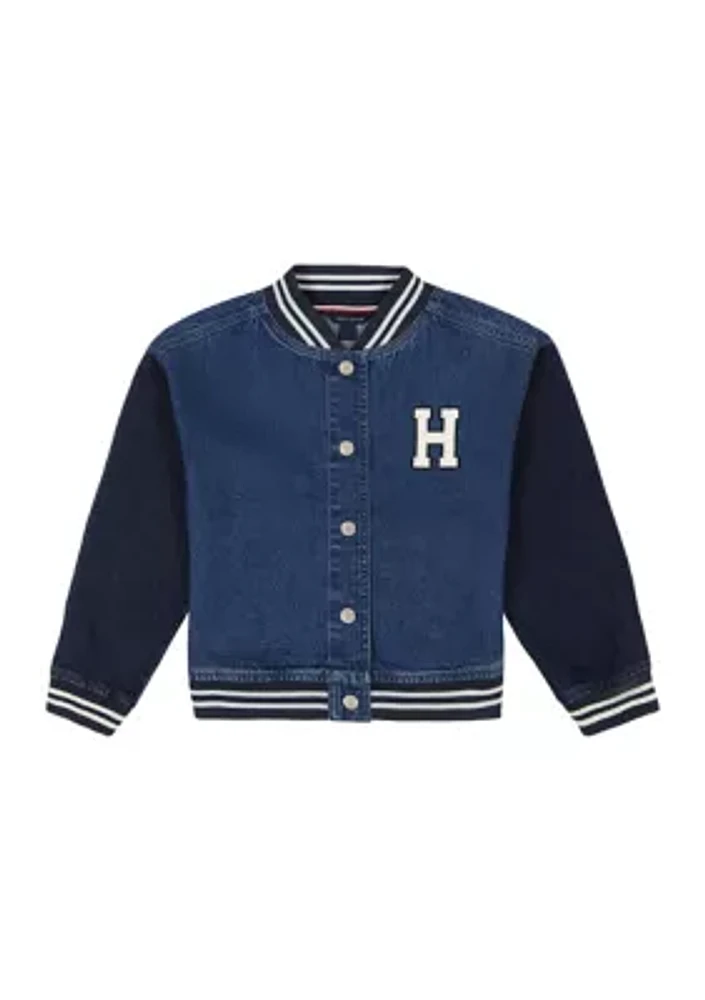 Girls 7-16 Denim Varsity Jacket