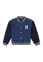 Girls 7-16 Denim Varsity Jacket