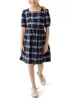 Girls 7-16 Printed Seersucker Puff Sleeve Dress