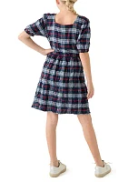 Girls 7-16 Printed Seersucker Puff Sleeve Dress